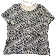 Croft Barrow Black Tan Shirt Short Sleeves Tee Round Neck Women's Size Large Top