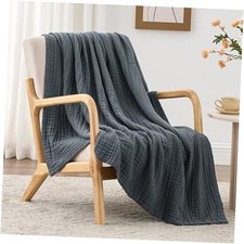 6 Layer 100 Cotton Muslin Blanket, 50"x60" Throw Throw 50"X60" Dark Grey