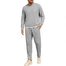 Men Tracksuit 2 Piece Long Sleeve Pullover Outfits Casual Sweatshirt Jogging ...