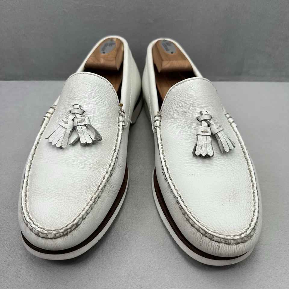 Maus & Hoffman 3196 男式 9 (W) 流苏白色皮革乐福鞋一脚蹬船鞋 — 第 2/4 张图片