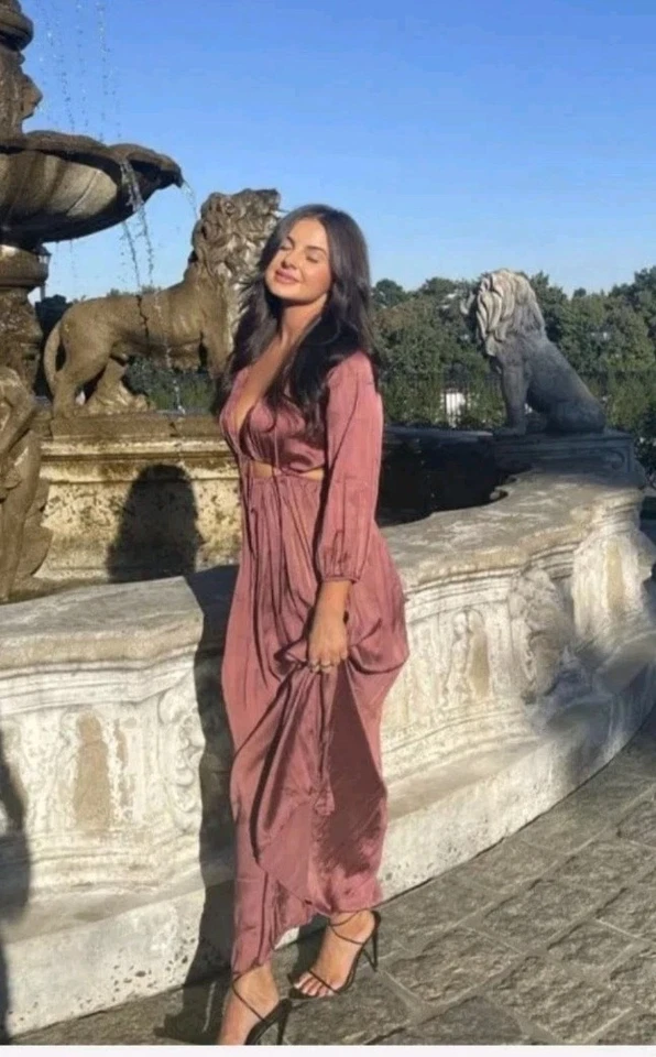 Zara Mujer Maxi Vestido Largo Rubor Rosa Manga Larga Cuello Talla Mediun Foto 2 de 4