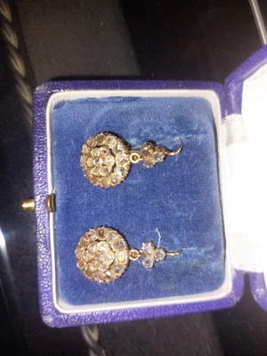 Pendientes de oro y diamantes rosa antiguos finales siglo xix principios del xx. - Imagen 1 de 4
