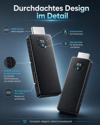 Valchoose Wireless HDMI Sender und Empfänger, 1080p 60 Hz Mit 4K Decoding