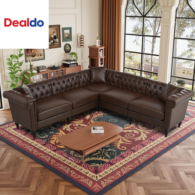 99.4 Inch 5 Seat L Shaped Couch Faux Leather Sectional Couch with Three Pillows