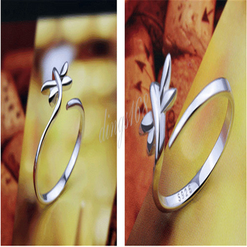 Genuine 925 Sterling Silver Tarnish-Resist Dragonfly End Open Band Ring E1076 Genuine 925 Sterling Silver Tarnish-Resist Dragonfly End Open Band Ring E1076