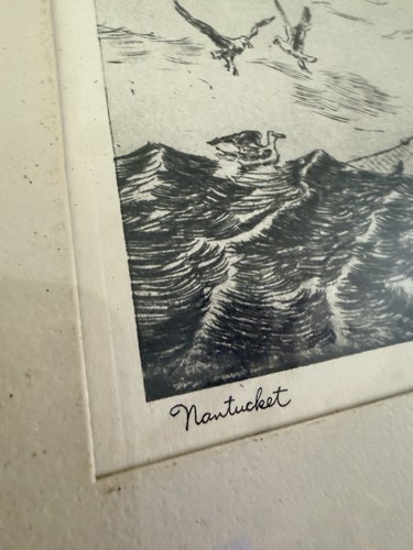 Vintage Lionel Barrymore Nautical Print – “Nantucket” Black Frame Gold Ships Sea - Afbeelding 12 van 12