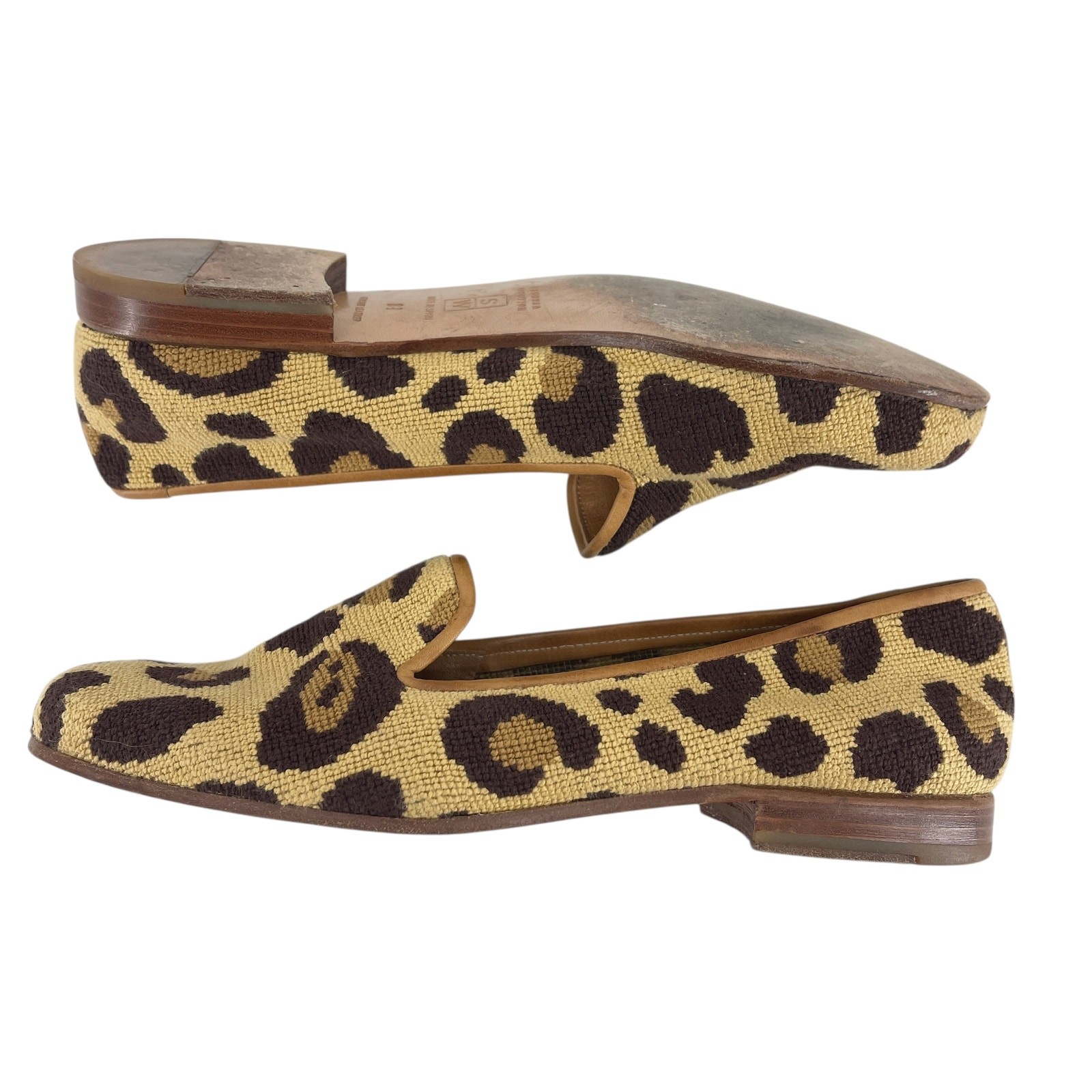 Stubbs & Wootton Palm Beach Felix Loafers Big Leopard Print Needlepoint 8.5