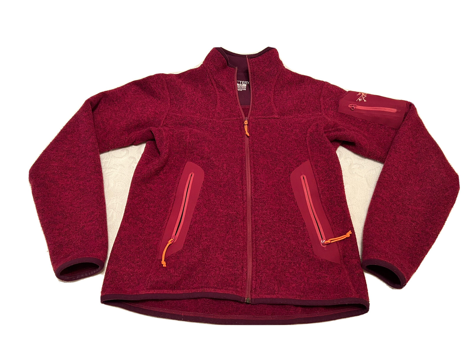 Arc'teryx Maglione Pile Lampone Borgogna Giacca Small Petite Full Zip