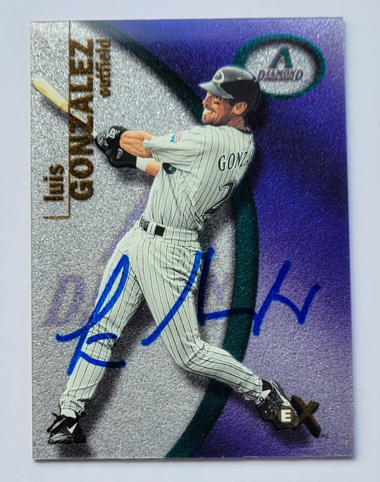 LUIS GONZALEZ Signed 2001 Fleer E-X #19 Arizona Diamondbacks Card Autograph