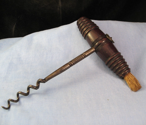 VICTORIAN ANTIQUE FRUIT WOOD STEEL ENGLISH CORKSCREW BRUSH WINE BOTTLE c1840s - Picture 7 of 15