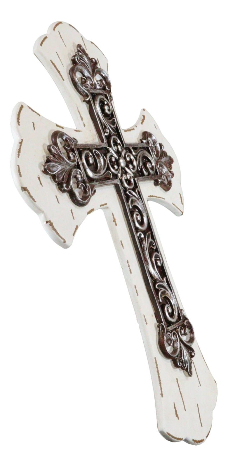 Rustic Southwestern Tuscany French Lily Fleur De Lis Antiqued White Wall Cross