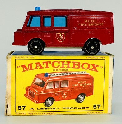 1966 Original Matchbox Lesney 57C LAND ROVER FIRE ENGINE Type E Box Excellent!