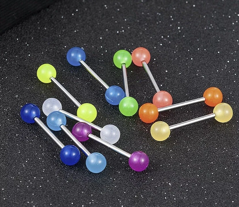 3 PACK 14g 5/8" GLOW IN THE DARK Tongue/Nipple Ring. Rave Party. HALLOWEEN 🎃 - Image 3 of 4