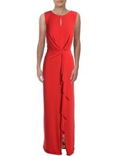 Lauren Ralph Lauren Womens Nealon Embellished Pleated Evening Dress Red 8 10/9