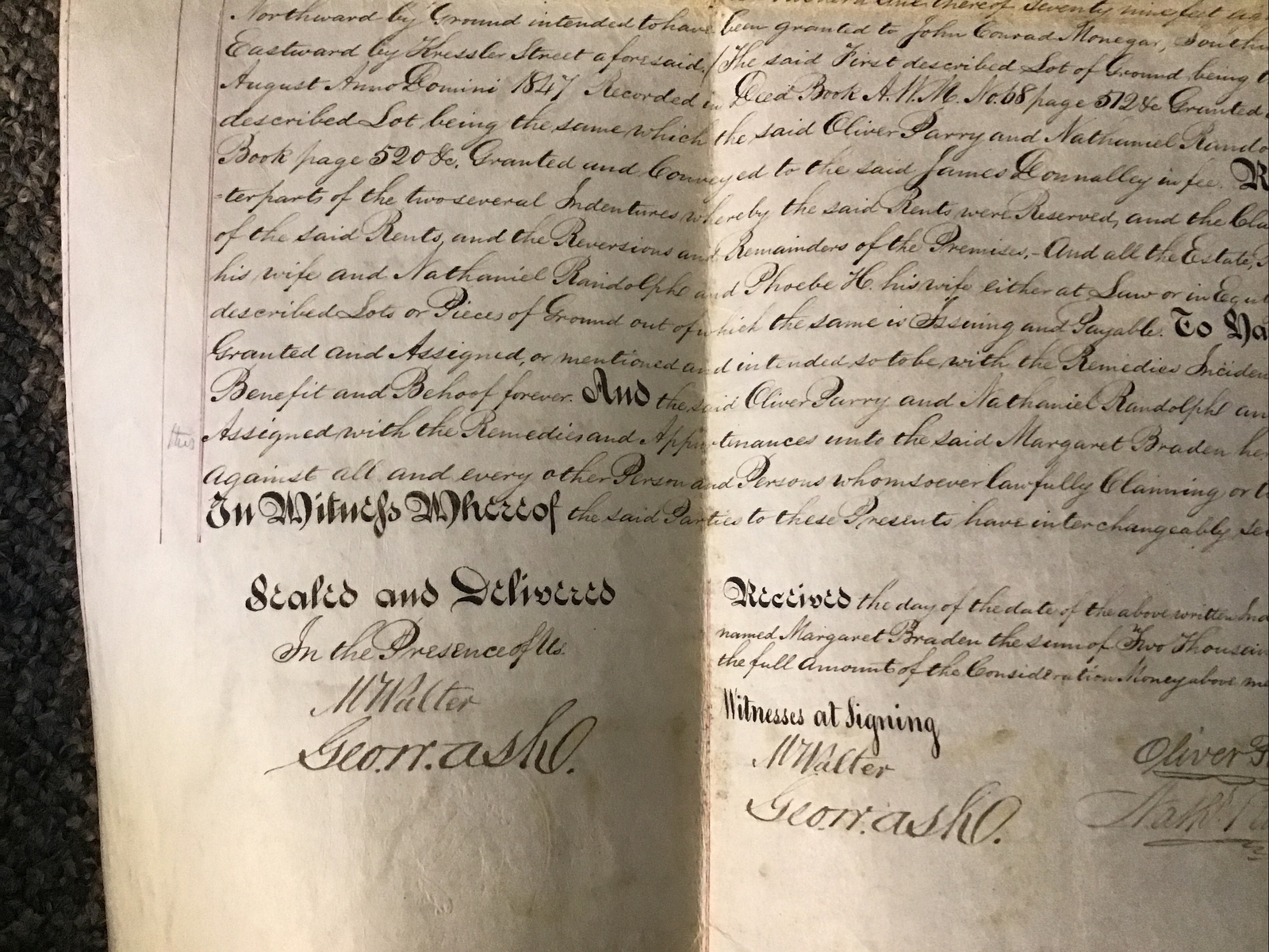 1850 Deed Indenture Oliver Parry Nathan Randolph Lumber Merchant