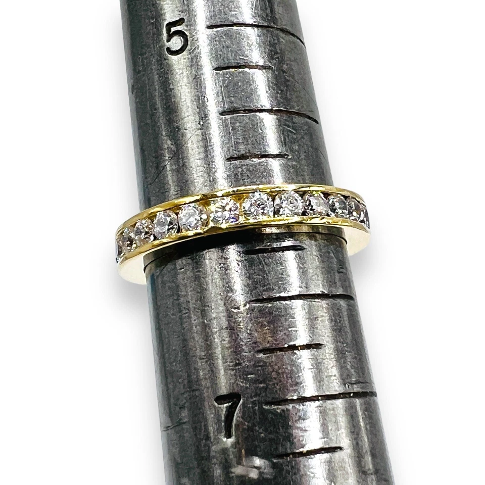 14k Yellow Gold White Stone Round Cut Full Eternity Wedding Band Ring Size 6 - Image 3 of 4