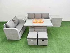 Fimous PE Rattan Lounge Sofa Set Outdoor Garden Furniture Set with Firepit Table