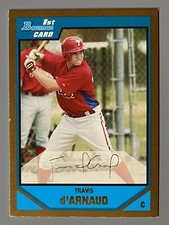 2007 Bowman Draft Picks Travis D'Arnaud Gold 1st Prospect #BDPP14 Braves  *READ*