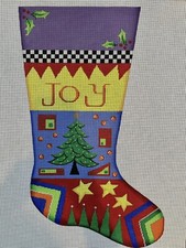 PATTI MANN Hand Painted Needlepoint Stocking Canvas Joy 23  