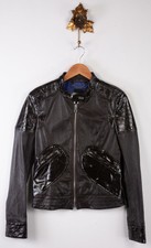 Miss Sixty Brown Biker Style Leather Jacket With Patent Accents Size M (uk 10)