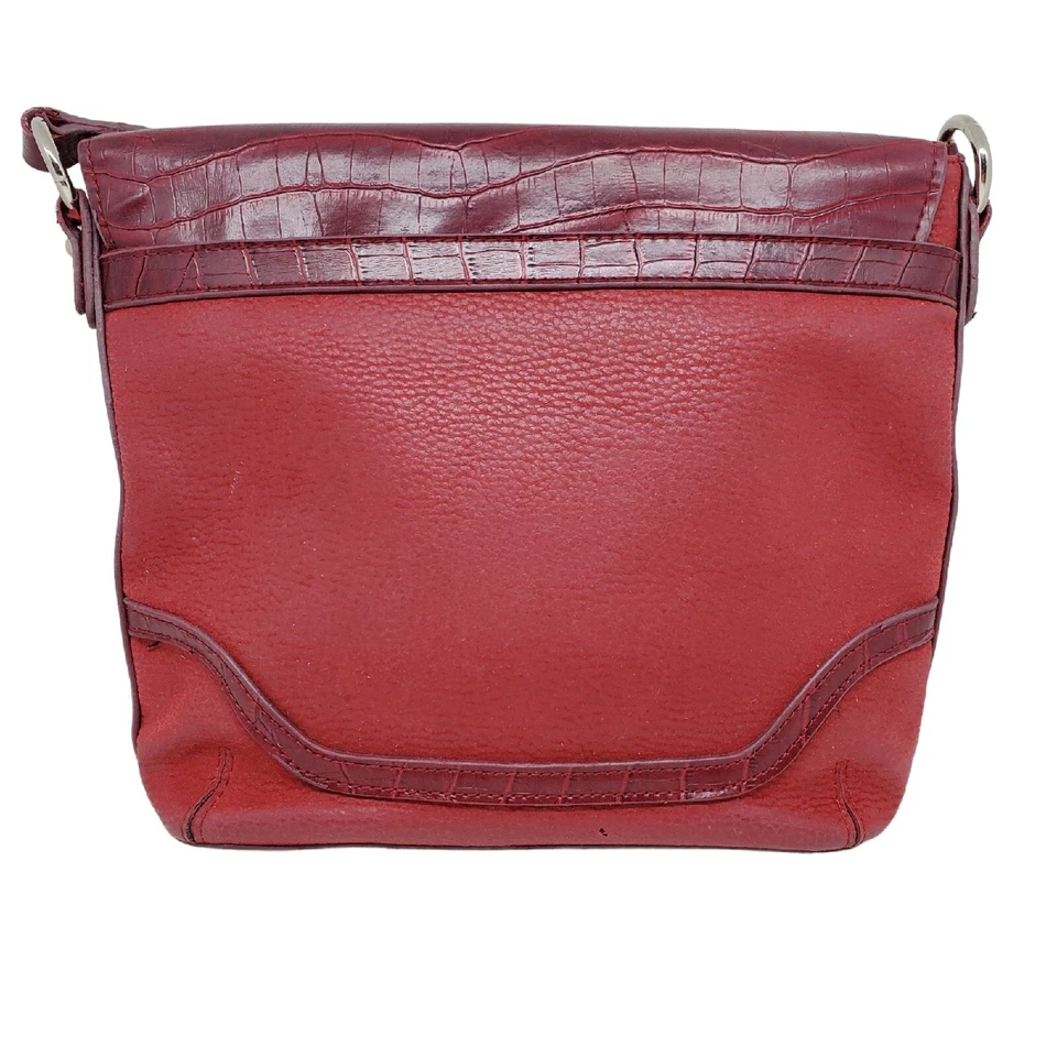 Coldwater Creek Womens Bag Purse Red Croc Emboss Faux Leather Magnetic Snap Stud - Image 3 of 4
