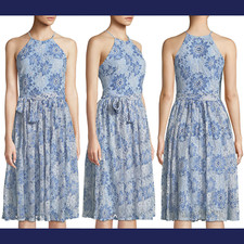 NEW $199 Alexia Admor Halter Fit & Flare Floral Lace Dress in Blue [SZ XS ] E594