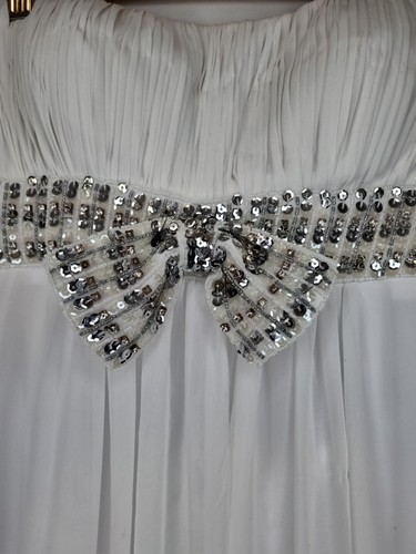 Imoda White Chiffon Ruched Beaded Sweetheart Strapless Wedding Dress Sz 12 - Picture 4 of 12