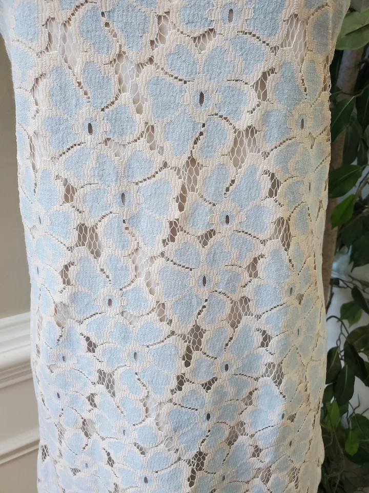 Vestido Dee Elle Azul Crema Encaje Floral Manga Corta Hasta la Rodilla Talla Pequeña Foto 3 de 4