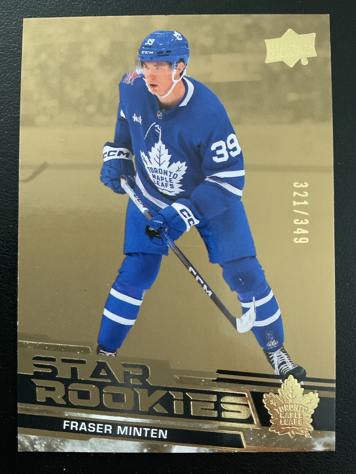 Fraser Minten 2023-24 Upper Deck Star Rookies Gold Parallel RC Card #321/349
