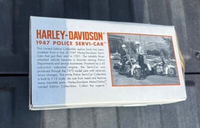 NIB Limited Edition 1947 Harley-Davidson Police Servi-Car Bank 1