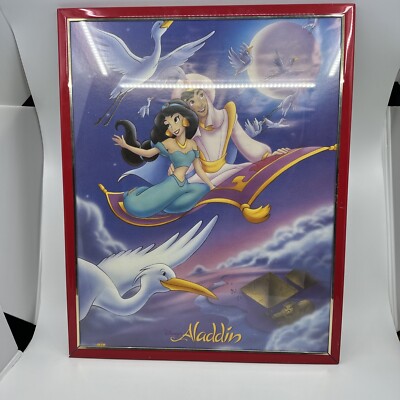 VTG Disney Aladdin Magic Carpet Ride Cardstock Framed Movie Poster