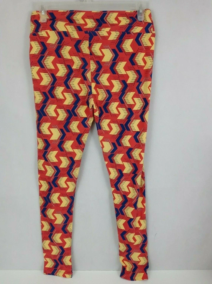 Nuevo LuLaRoe Leggings Altos y Curvilíneos Naranja con Diseño de Flechas Anchas Amarillas y Azules Foto 3 de 4