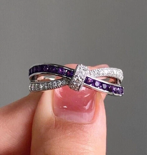 2.10Ct Round Cut Lab-Created Amethyst Wedding Women's Ring 14K White Gold Plated