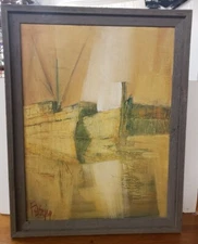 Bryan Federico Framed Oil on Canvas "Boats in Port" (New Orleans, 20th Century)