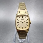Seiko Watch Women 16mm Gold Dial Gold Tone Rectangle 16-5009 New Battery
