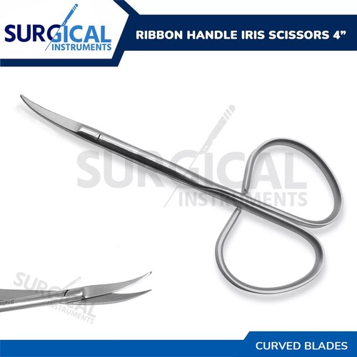 Ribbon Handle Iris Scissors Surgical Instruments Curved 4" German Grade - Picture 2 of 3