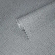 Grey silver metallic woven faux fabric grass sack cloth textured plain wallpaper
