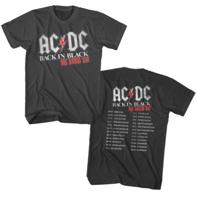 ACDC Back in Black UK Tour 1980 Mens T Shirt Vintage Rock Band Album Music  Merch