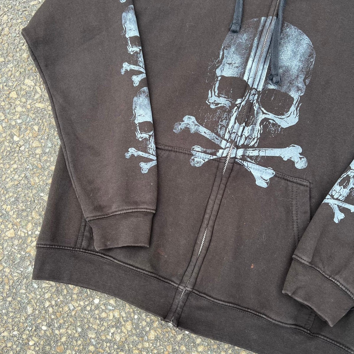 Vintage crazy y2k skull zip up graphic hoodie grunge