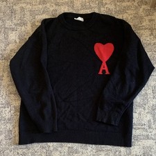 AMI Herren Strickpullover L schwarz/rot Logo ...