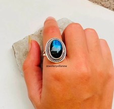 Blue Fire Labradorite Ring: Handmade 925 Sterling Silver Boho Jewelry All Size