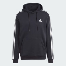 Adidas Mens Black Essentials Fleece 3-Stripes Logo Hoodie Sweatshirt Size L NWT