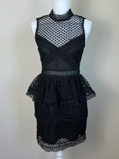 Lulus Black Lace Peplum Cocktail Dress Mock Neck Bodycon Romantic Goth Sz S