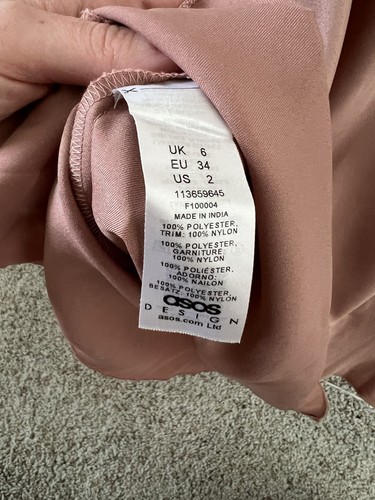ASOS Design Dress Size 2 Satin Dusty Rose Lace Sleeveless Open Back Midi - Picture 9 of 11