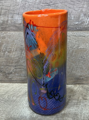 Michael Kifer Signed Studio Art Pottery Post Modern Memphis Style Cylinder Vase - Picture 6 of 13