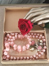 1947 Vintage Richelieu Pink Moonstone Jewelry Lot. Og Box And Receipt Oldmoney 