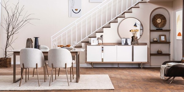 Moderne WeißE Esszimmer Garnitur Esstisch 4X PolsterstüHle Edle Anrichte-image