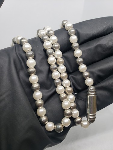 Vintage Heavy Pearl Silver Beaded 24" 57.19g Necklace Estate Jewelry...