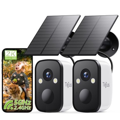 TIEJUS 2K 5G Solar Security Cameras Wireless Outdoor 2Pack, Wireless Cameras ...
