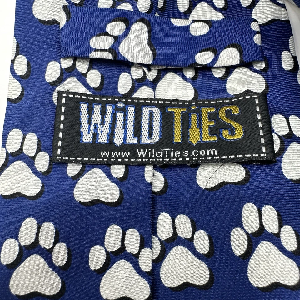 Corbata Wild Ties para hombre estampada de patas de perro azul blanco seda especial corbata para el cuello Foto 4 de 4